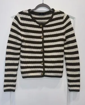 Mango jewels button stripped green and white cardigan size small thumbnail 1