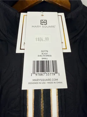 Mary Square Black Jacquard Textured Quarter Zipper Shift Mini Dress size small thumbnail 4