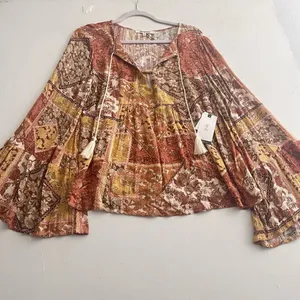 NEW Rip curl Tassel Bell Sleeve Top Blouse SMALL Boho Beach Surf Rust NEW thumbnail 2