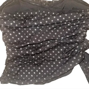 Revolve Women's Unbranded Black Silver Polka Dot Strapless Ruched Top thumbnail 4