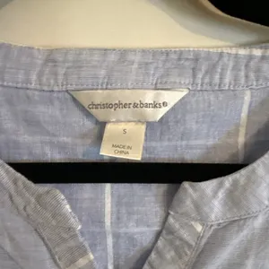 Christopher & Banks Blue Windowpane Plaid Crochet Lace Pom Pom Blouse Small thumbnail 2