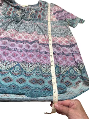 Farmers Market mosaic geo-stripe print fringed neckline tassel ties Sz 1X NWOT thumbnail 6