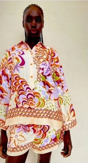 Zara Multicolor Button-Down Blouse — Orange, Purple, Green, White thumbnail 1