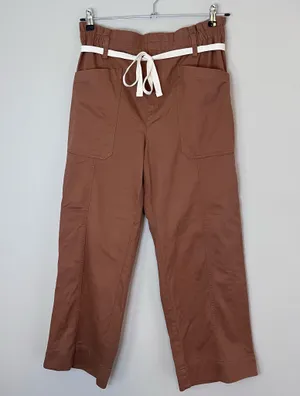 LOFT Paperbag Utility High Rise Straight Leg Cotton Twill Belted Pants Brown thumbnail 2
