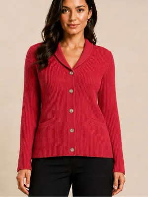 Lauren Ralph Lauren Red 100% Cotton Shawl Collar Cardigan Sweater‎ thumbnail 1