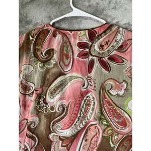 Vintage Y2K Pink Brown Paisley Bell Sleeve Babydoll Blouse Boho Fairy Grunge L thumbnail 4