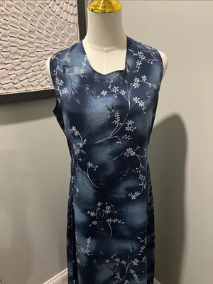 Sleeveless Navy Floral A-Line Maxi Dress thumbnail 2