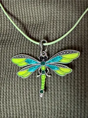 Green and Blue Dragonfly Pendant Necklace - Women's Fashion Jewelry thumbnail 2