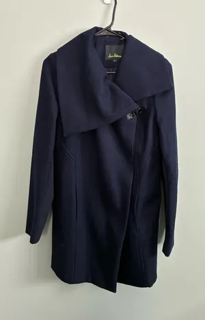 Sam Edelman Navy Blue Wool blend A-Line Pea Dress Comfy Minimal Midi Coat Sz S thumbnail 1