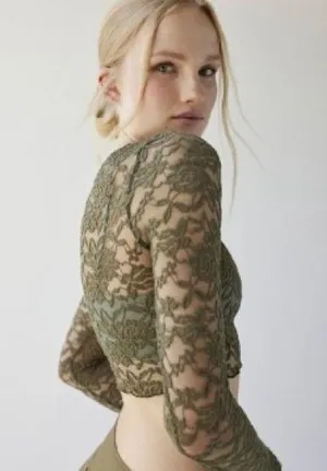 Urban Outfitters Danica Lace Sheer Long Sleeve Top NWT thumbnail 1