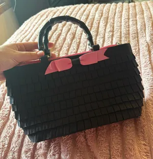 Black Handbag with Pink Bow Accent thumbnail 1