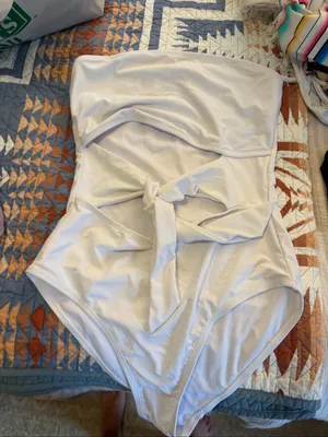 White Bridal Bandeau Strapless Wrap One Piece Swimsuit Medium thumbnail 6