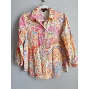 Lauren Ralph Lauren Colorful Paisley Shirt 3/4 Sleeve Preppy Coastal Size M thumbnail 4