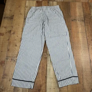 Aerie Pajama Pants Small Blue Stripe Velvet Trim Cozy Preppy Lounge Soft Classic thumbnail 5