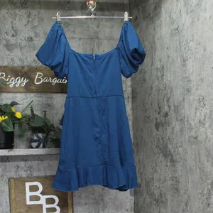 Trixxi Juniors Puff-Sleeve Side-Tie Fit & Flare Dress Dark Teal Blue Green L thumbnail 2