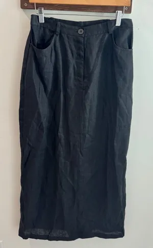 Vintage Carol Anderson Collection Black 100% Linen Maxi Skirt Medium Made in USA thumbnail 1
