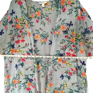 Boutique Kimono Swim Cover Up 0X-1X‎ Blue Floral Open Front Duster Resort Beach thumbnail 6