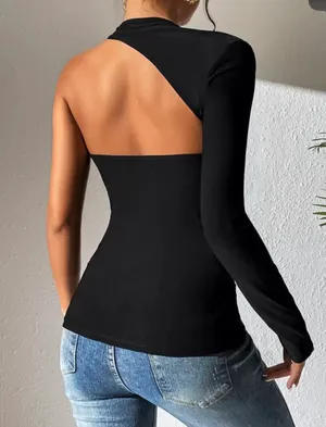 Black One-Shoulder Top Shein thumbnail 3