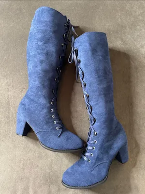 Tall Blue Faux Suede Lace-Up Women’s Boots Size 10 (43) NEW thumbnail 5