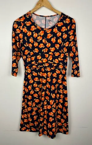 Title‎ Nine Dream 3/4 Sleeve Orange Floral Athletic Mini Dress Women’s Sz S thumbnail 1