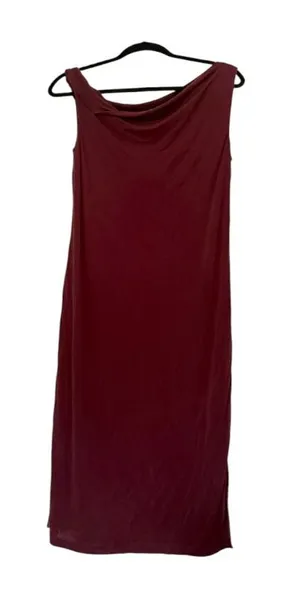 818 Clothing Dark Red Wine Assymmetrical Dress Stretch Midi Knee Length Dress M thumbnail 1