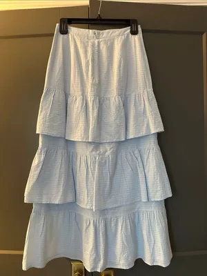 Capulet Light Blue Tiered Maxi Skirt thumbnail 4