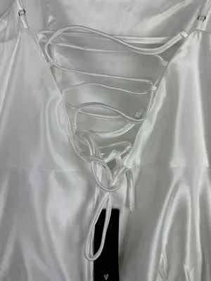NWT Lulus Modern Adoration White Satin Backless Lace-Up Maxi Dress White Large L thumbnail 15