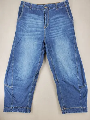 RUTI Barrel Leg Jeans Womens 4 Blue High Rise Seam Detail Relaxed Fit Cropped thumbnail 1