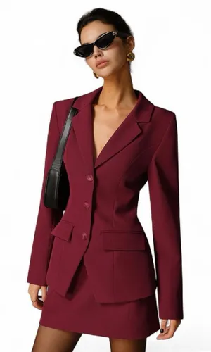 COMMENSE Split Button Slim Fitted Blazer COLOR - Burgundy Size XS NWT thumbnail 1