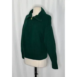J. CREW Relaxed Half Zip Stretch Sweater Merino Wool Alpaca Dark Spruce Green M‎ thumbnail 4