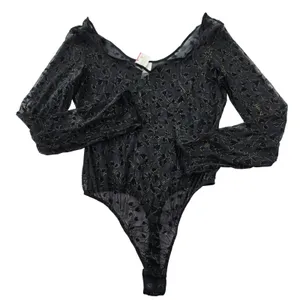 Victoria's Secret NWT Vintage 90s Black Gold Mesh Flocked Floral Bodysuit Large thumbnail 2