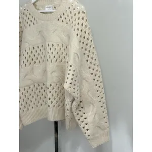 Allie Rose Cream Cable Knit Open Stitch Sweater Womens Size M Oversized Crochet Pullover thumbnail 6