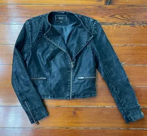 Blanc Noir BNCI Faux Leather Asymmetrical Zip Sleeve Moto Jacket Sz L 💚🎀 thumbnail 1