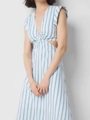 NWT White House Black Market Blue White Striped Cutout Maxi Dress Double Stripe thumbnail 4