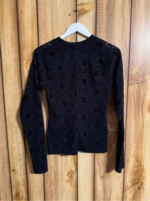 Free People Intimately Cloud Ride Black Lace Long Sleeve Top Size L thumbnail 8