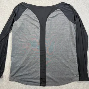 Nike Dri-Fit Women's XL Long Sleeve Active Shirt Grey Black Running Yoga Top thumbnail 9