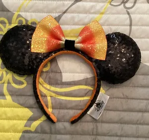 NWOT Disney Parks Sequin Halloween Candy Corn Bow Minnie Mouse Ear Headband 2024 thumbnail 1