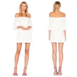 NWT NBD Seduire White Off Shoulder‎ Mini Dress Ribbed Bell Sleeve Bridal Small thumbnail 4