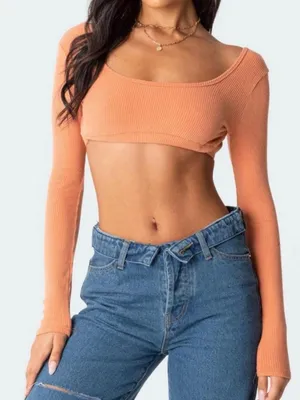 Edikted Ribbed Long Sleeve Crop Top Medium New thumbnail 1