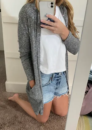 Haute Monde gray hooded sweater thumbnail 2