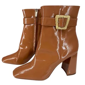 Sam Edelman Women's Corinne Square Toe Dress Booties Desert Camel Patent Sz 8.5M thumbnail 1