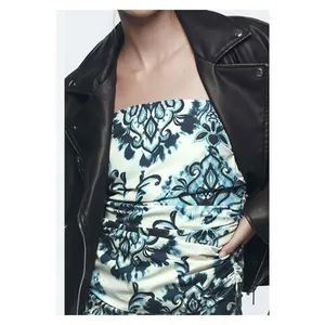 NWT Zara XS Floral Printed Ruched Cami‎ Tank Top Y2K Inspired THE OC White Blue thumbnail 14