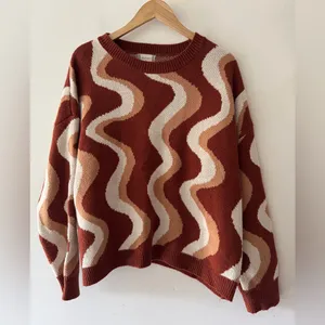 Altar’d State Brown Groovy Retro Style Andie‎ Oversized Sweater thumbnail 2