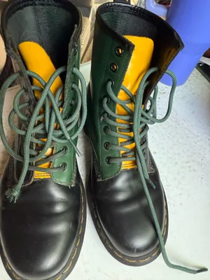 Durable leather Dr. Martens 1460 boots with a unique black, green thumbnail 2