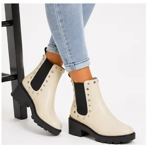 Time and Tru Womens Chelsea Boots Size 6 Winter White Studded Side Zip Comfort thumbnail 1