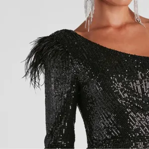 Windsor Black Sequin Asymmetrical Mini Dress thumbnail 2