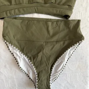 NEW Women's Olive Green Two Piece High Waist Bikini Swimsuit Size L #26045 thumbnail 4