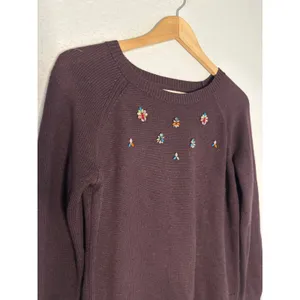 Loft Bejeweled Rhinestone Burgundy Plum Sweater Glam Preppy Twee Medium thumbnail 3