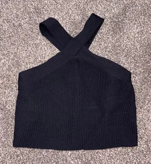 Sincerely Jules Black ribbed knit crop top with cross back detail thumbnail 1