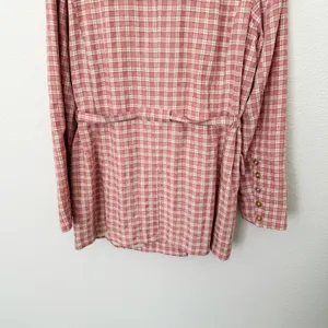 [Free People] Pink Olivia Gingham Plaid Oversized Double Breasted Blazer Large L thumbnail 6